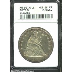 1869 $1--Cleaned--ANACS. AU Details, Net XF45.