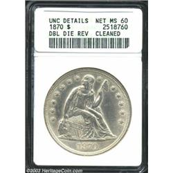 1870 $1--Doubled Die Reverse, Cleaned--ANACS. Unc Details, Net MS60.