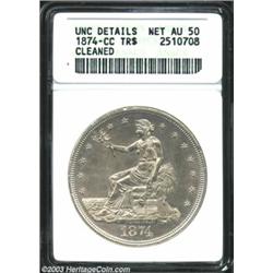 1874-CC T$1 --Cleaned--ANACS. Unc Details, Net AU50.