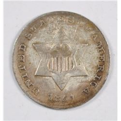 1851 3 CENT SILVER XF