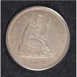 1875-CC TWENTY CENT PIECE AU/BU RARE!