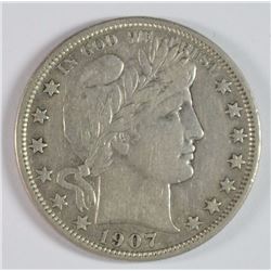1907-D BARBER HALF DOLLAR, VF+