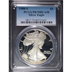 1988-S AMERICAN SILVER EAGLE, PCGS PROOF-70 DCAM  RARE!
