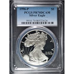1996-P AMERICAN SILVER EAGLE, PCGS PROOF-70 DCAM  RARE!