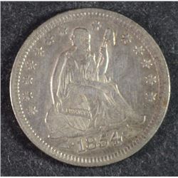 1854 WITH ARROWS SEATED LIBERTY QUARTER, XF/AU