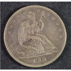 1861 SEATED LIBERTY HALF DOLLAR, XF