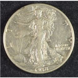 1938-D WALKING LIBERTY HALF DOLLAR, XF/AU  KEY DATE