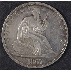 1857 SEATED LIBERTY HALF DOLLAR, XF/AU