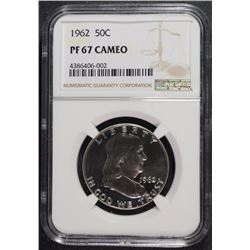1962 FRANKLIN HALF DOLLAR, NGC PF-67 CAMEO