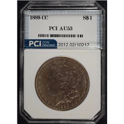 1889-CC MORGAN SILVER DOLLAR, PCI  AU  RARE, KEY COIN