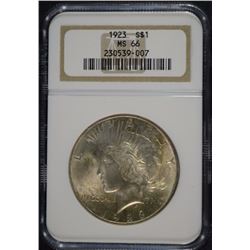 1923 PEACE SILVER DOLLAR, NGC MS-66  TOUGH IN THIS HIGH GRADE