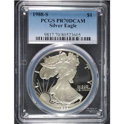 1988-S AMERICAN SILVER EAGLE, PCGS  PROOF-70 DCAM  RARE!!