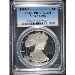 1995-P AMERICAN SILVER EAGLE, PCGS PROOF-70 DCAM  RARE!