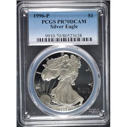 1996-P AMERICAN SILVER EAGLE, PCGS PROOF-70 DCAM  RARE
