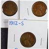 Image 1 : (3) 1912-S LINCOLN CENTS XF/AU BETTER DATE