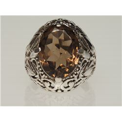 #7-STERLING SILVER QUARTZ MENS RING