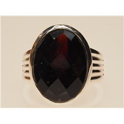 #35-MENS SILVER SMOKEY QUARTZ RING