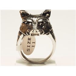 #47-MENS STAINLESS STEEL WOLF RING
