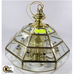 VINTAGE BRASS AND BEVELLED GLASS CHANDELIER