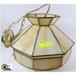 VINTAGE BRASS AND STAINED GLASS CHANDELIER