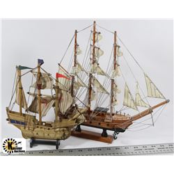PAIR OF HANDMADE WOODEN SHIPS