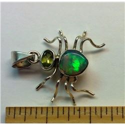 AMMOLITE & PERIDOT 925 STAMPED SPIDER PENDANT