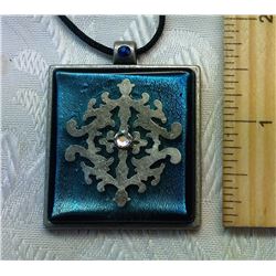 PEWTER & MURANO GLASS SQUARE PENDANT