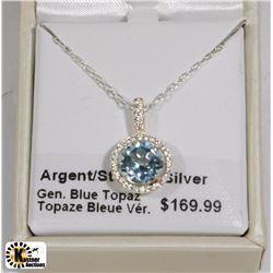 .925 STERLING SILVER GENUINE BLUE TOPAZ PENDANT