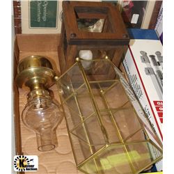 VINTAGE BRASS LANTERN BRASS AND GLASS CURIO