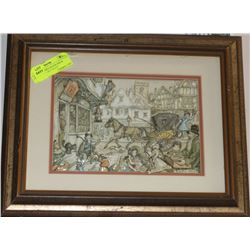 ESTATE FRAMED ANTON PIECK DECOUPAGE -14.5" X 11.5"