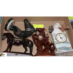FLAT OF HORSE STATUES AND CLOCK