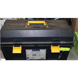 PLASTIC TOOL BOX WITH TOOLS INCL. PIPE WRENCH,