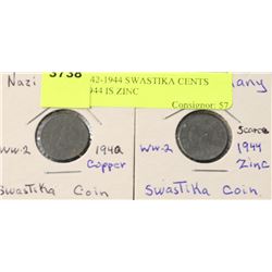 NAZI 1942-1944 SWASTIKA CENTS WW-2 1944 IS ZINC