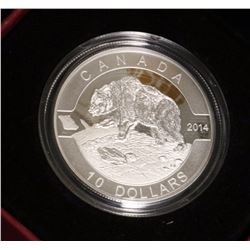 D)2014 $10 DOLLAR FINE SILVER COIN GRIZZLY BEAR