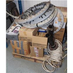 PALLET OF MISC WIRE, HARDWARE, ELECTRICAL OUTLETS