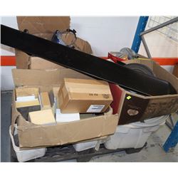 PALLET OF MISC SCREWS, VISOR, TRIM, ETC.
