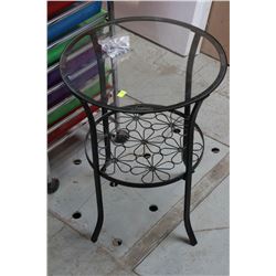 BLACK 2-TIER ROUND GLASS TOP METAL END TABLE