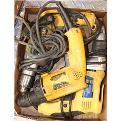 BOX WITH TWO DEWALT & ONE POWERFIST DRILL