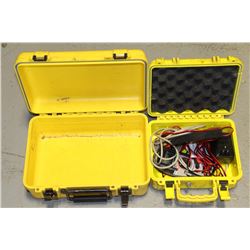 TWO YELLOW BOXES - ONE WITH VOLT METER