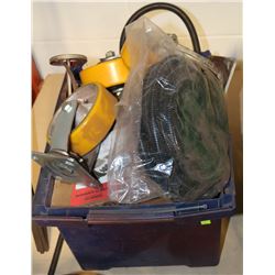 PURPLE TOTE WITH CONTENTS INCLUDING CASTORS