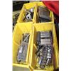 Image 1 : FOUR SMALL YELLOW TOTES WITH CONTENTS