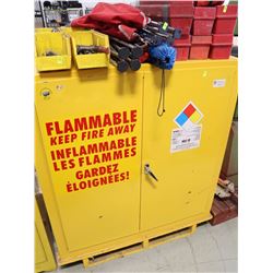 YELLOW FLAMMABLES STORAGE CABINET WITH CONTENTS