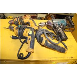 THREE DEWALT DRILLS & ONE MAKITA DRILL