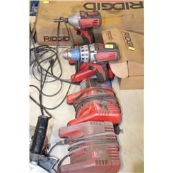 TWO MILWAUKEE CORDLESS DRILLS WITH THREE CHARGERS