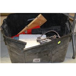 BLACK TOTE FILLED WITH ASSORTED TOOLS