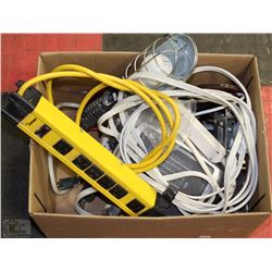 BOX OF ELECTRICAL INCL. TROUBLE LIGHT,BREAKER BARS