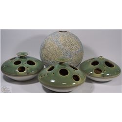 LOT OF 4 DECORATIVE VASES VARIOUS STYLES 23X22X21