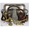 Image 1 : BOX WITH SILVER TRAYS, BRASS BIRDS,BRASS VASES &