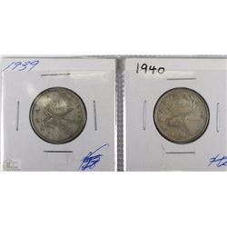 1939,1940 GEROGE VI SILVER QUARTERS X2
