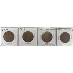 4 GREAT BRITAIN LARGE PENNIES 1944-45-46-47